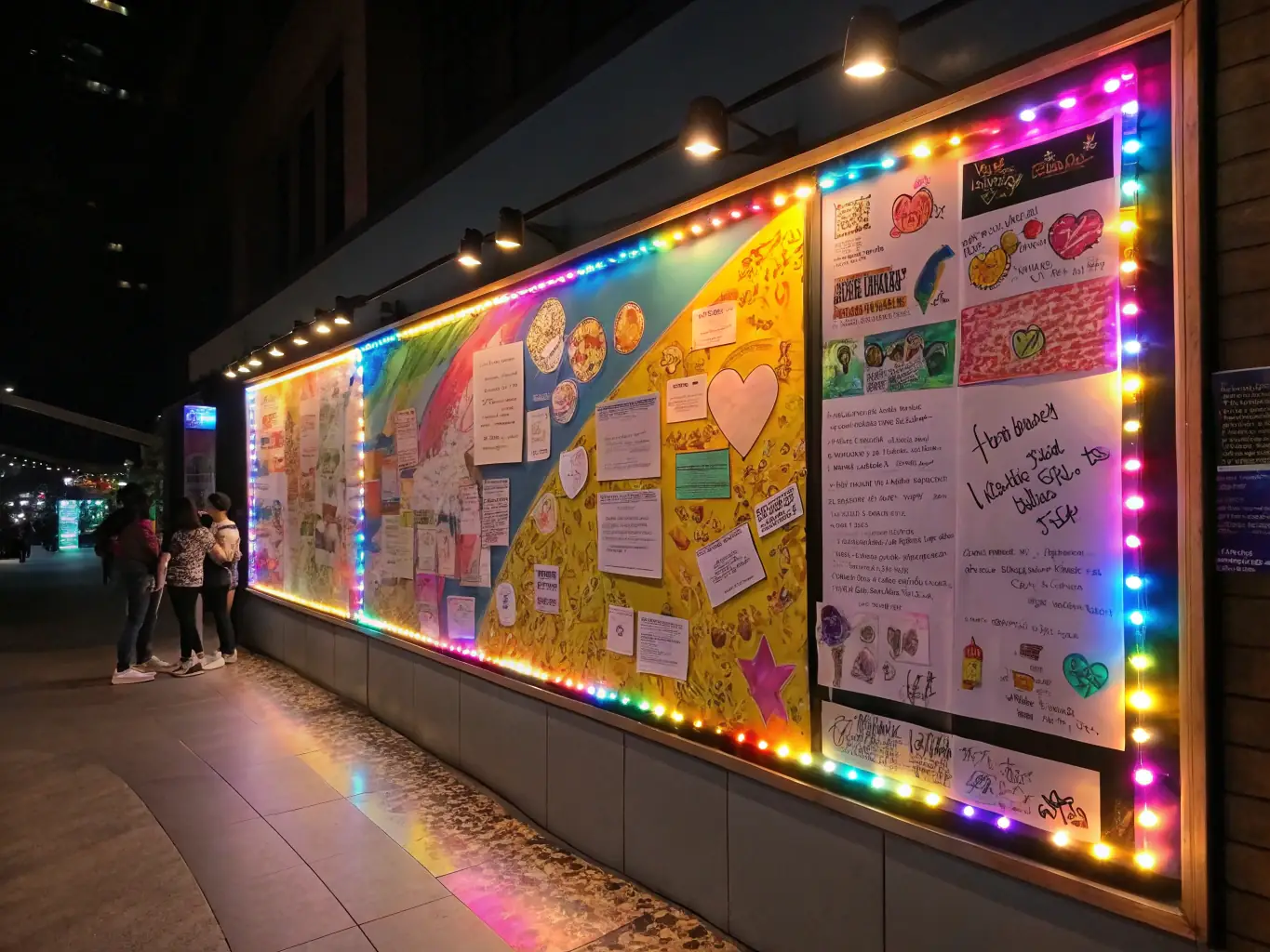 A vibrant photograph showcasing a community bulletin board filled with various classified ads, representing the diverse categories available on NeedHubs.