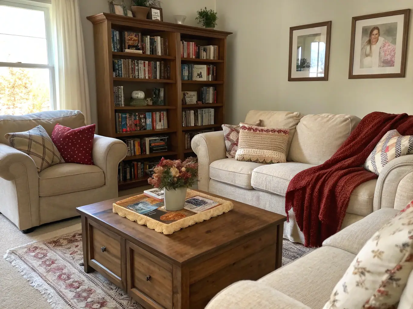 An image depicting a cozy home interior, representing real estate listings, with a family silhouette visible through a window, suggesting a welcoming and comfortable living space.